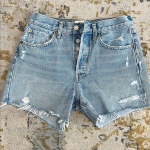 Agolde Parker Long 26 Light Blue Distressed Jean Shorts